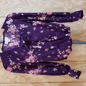 Jun & Ivy Purple Floral Print Wrap Crop Top Size XS